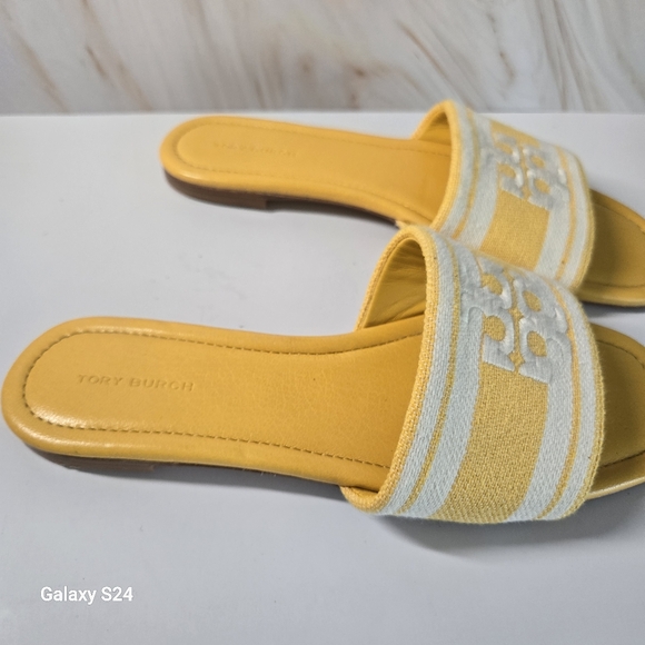 Tory Burch Double T Jacquard Slide Sandals Mellow Yellow Size 8 - Picture 8 of 12